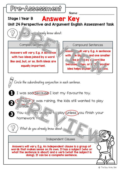 Stage 1 Year B English Pre- and Post-Assessment Unit 24 -