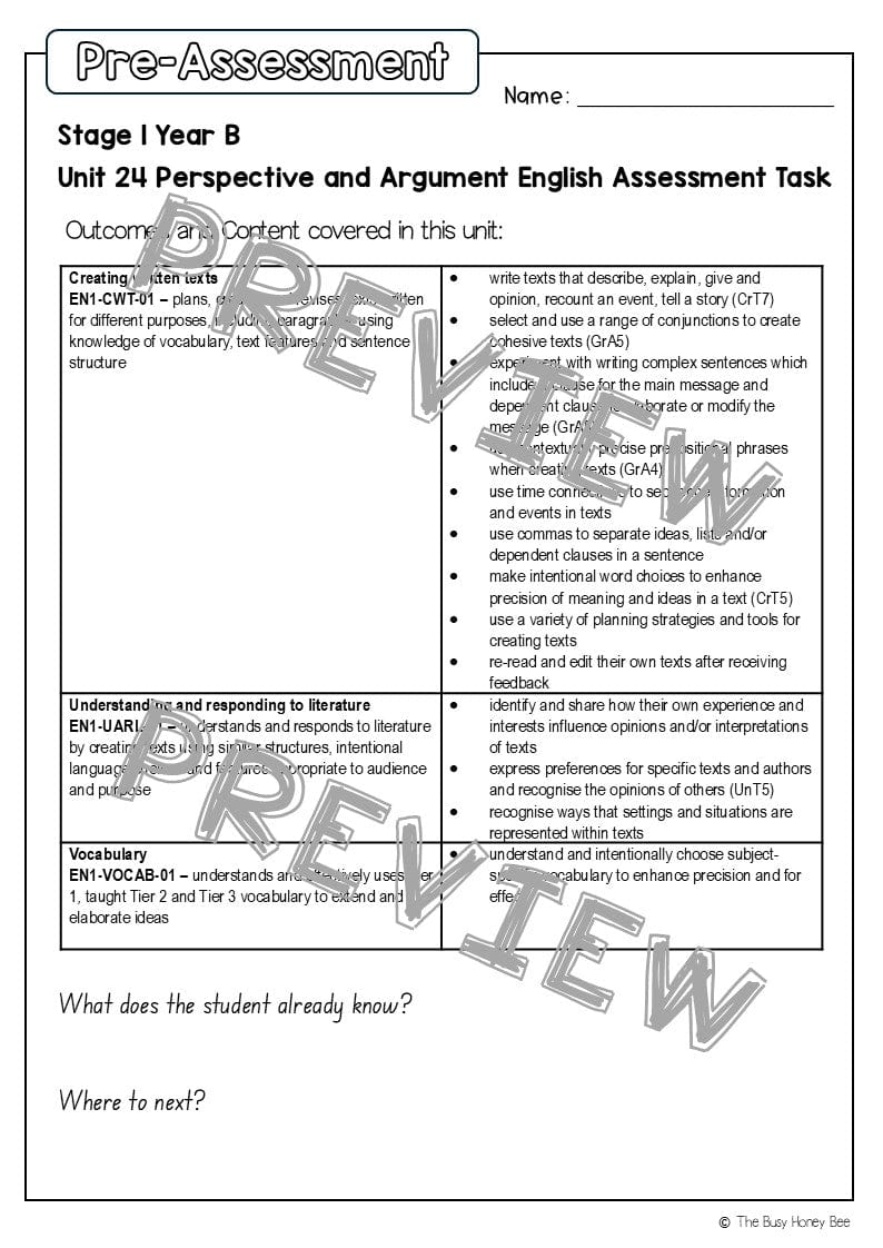 Stage 1 Year B English Pre- and Post-Assessment Unit 24 -