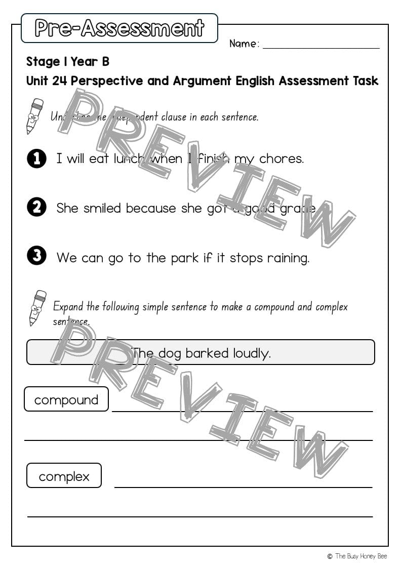 Stage 1 Year B English Pre- and Post-Assessment Unit 24 -