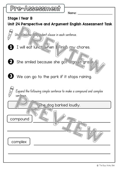 Stage 1 Year B English Pre- and Post-Assessment Unit 24 -