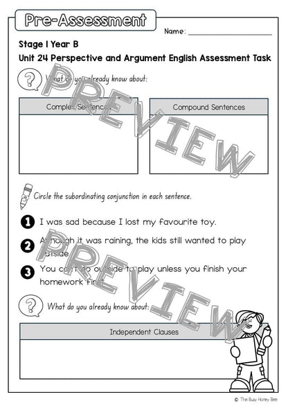 Stage 1 Year B English Pre- and Post-Assessment Unit 24 -