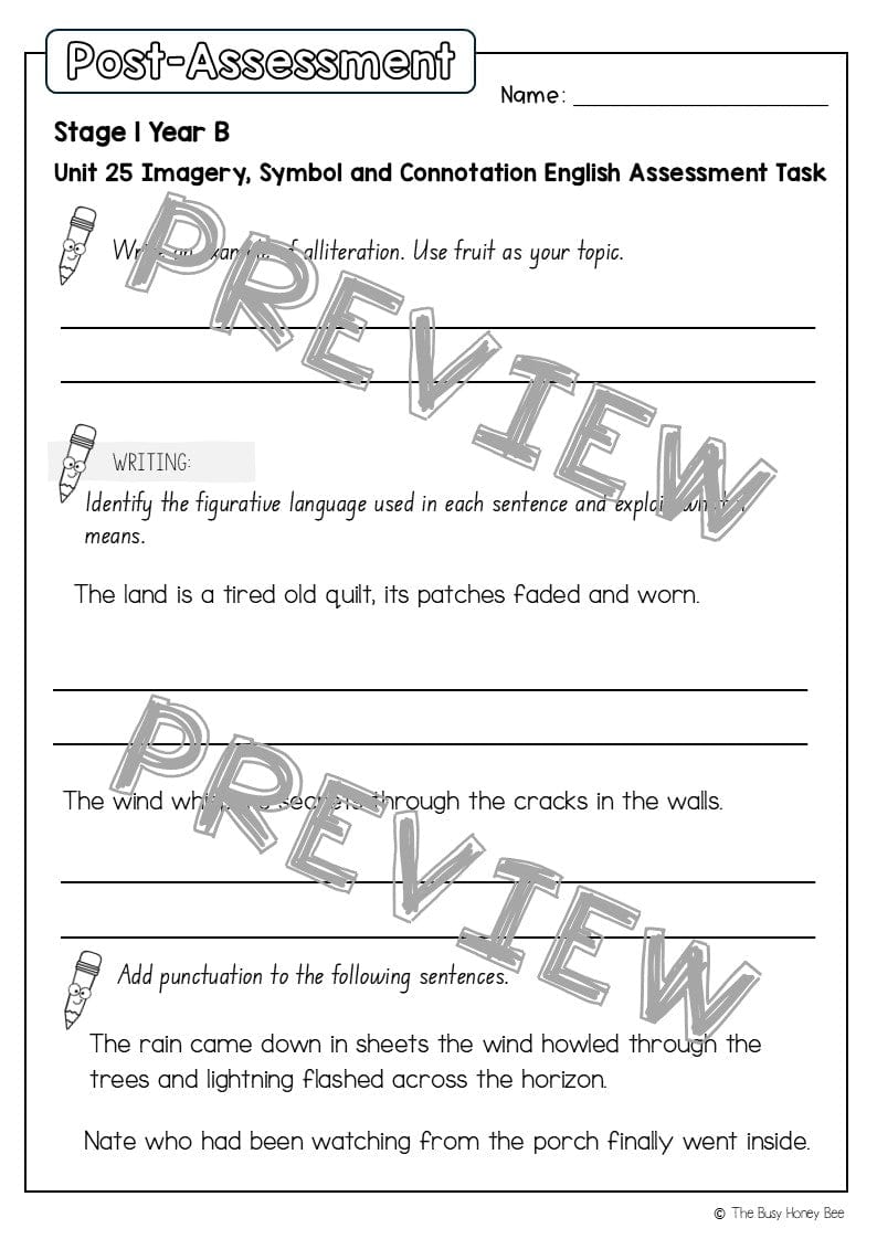 Stage 1 Year B English Pre- and Post-Assessment Unit 25 -