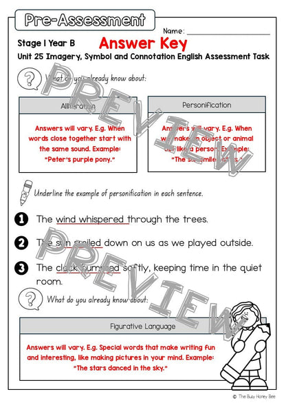 Stage 1 Year B English Pre- and Post-Assessment Unit 25 -