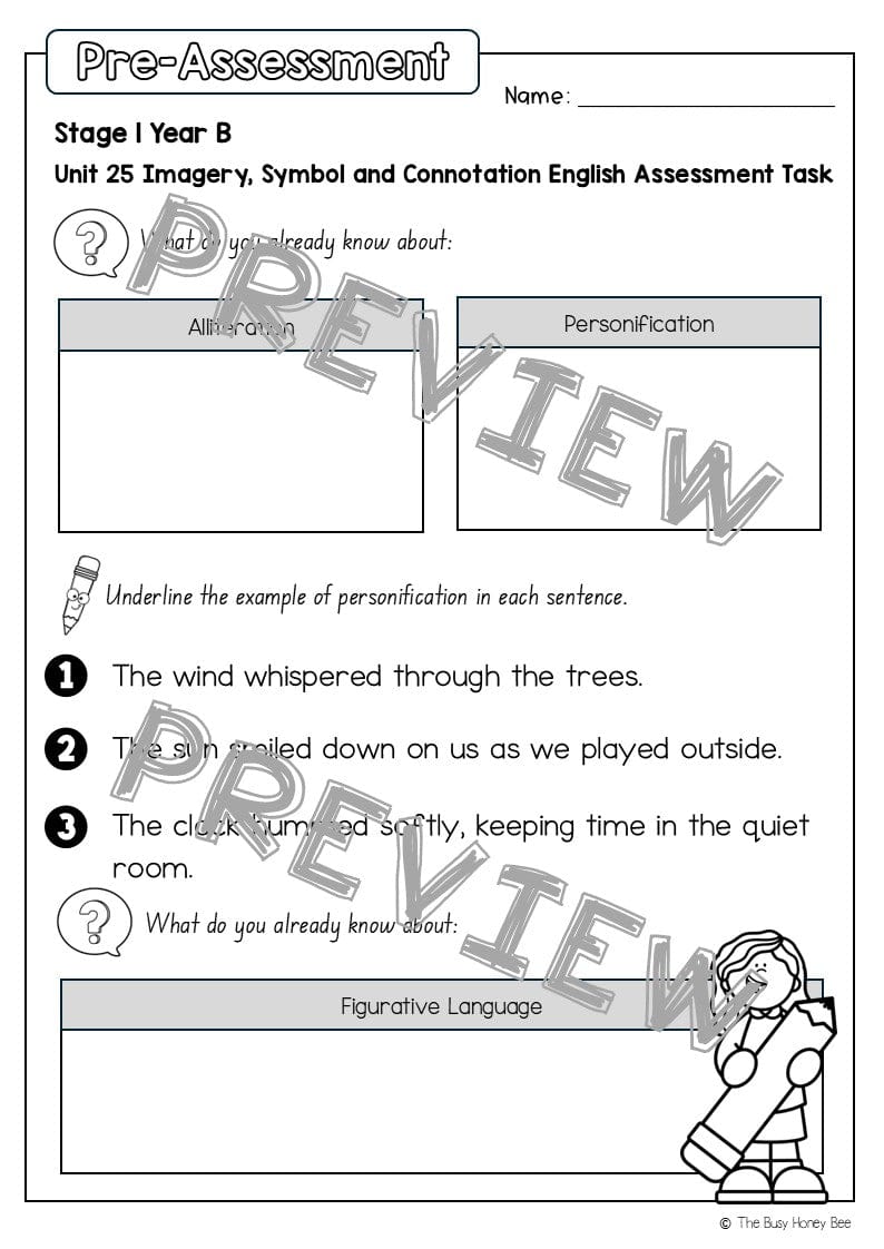 Stage 1 Year B English Pre- and Post-Assessment Unit 25 -