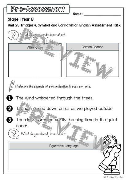 Stage 1 Year B English Pre- and Post-Assessment Unit 25 -