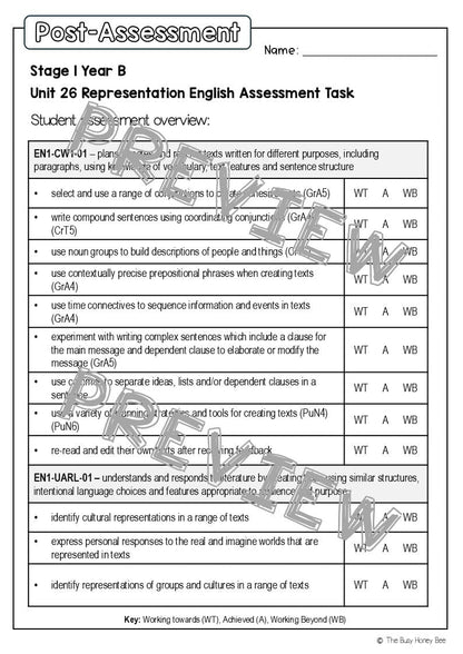Stage 1 Year B English Pre- and Post-Assessment Unit 26 -