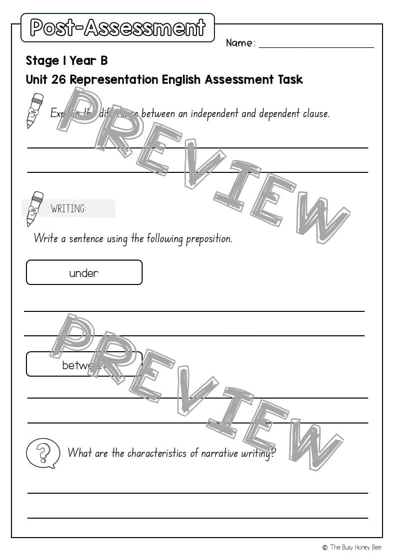 Stage 1 Year B English Pre- and Post-Assessment Unit 26 -