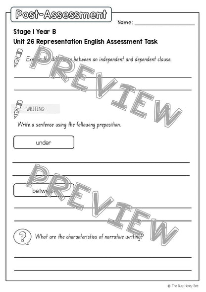Stage 1 Year B English Pre- and Post-Assessment Unit 26 -