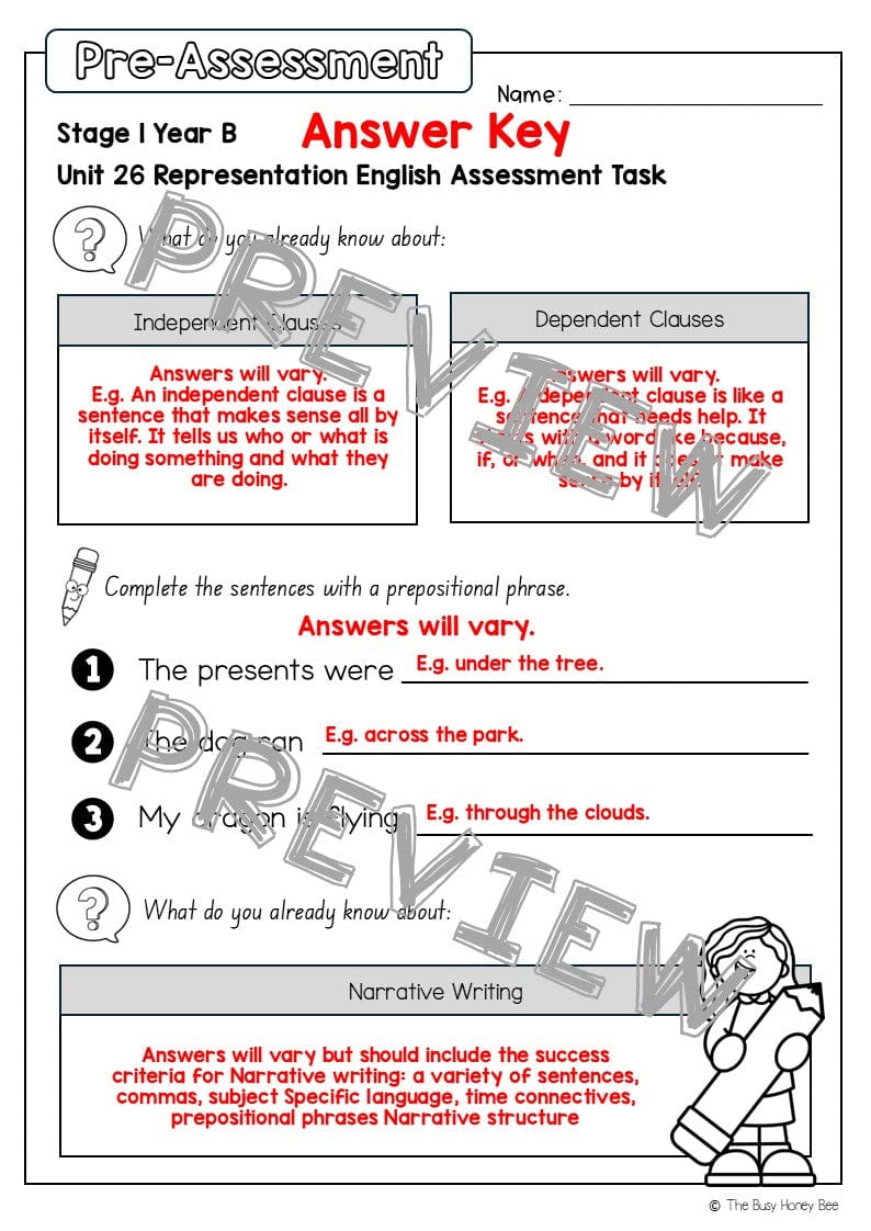 Stage 1 Year B English Pre- and Post-Assessment Unit 26 -