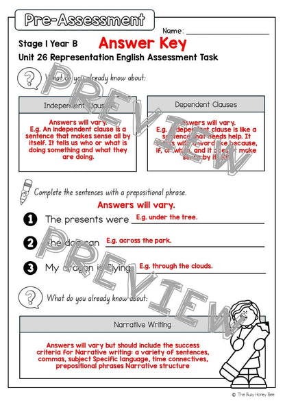 Stage 1 Year B English Pre- and Post-Assessment Unit 26 -