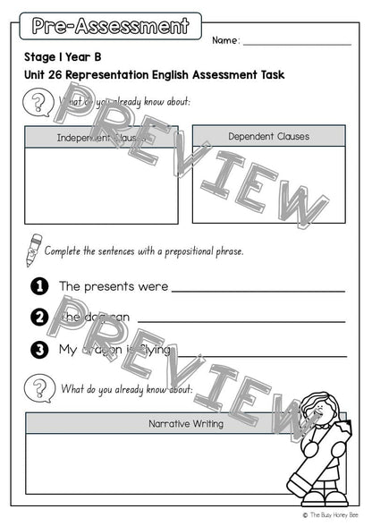 Stage 1 Year B English Pre- and Post-Assessment Unit 26 -