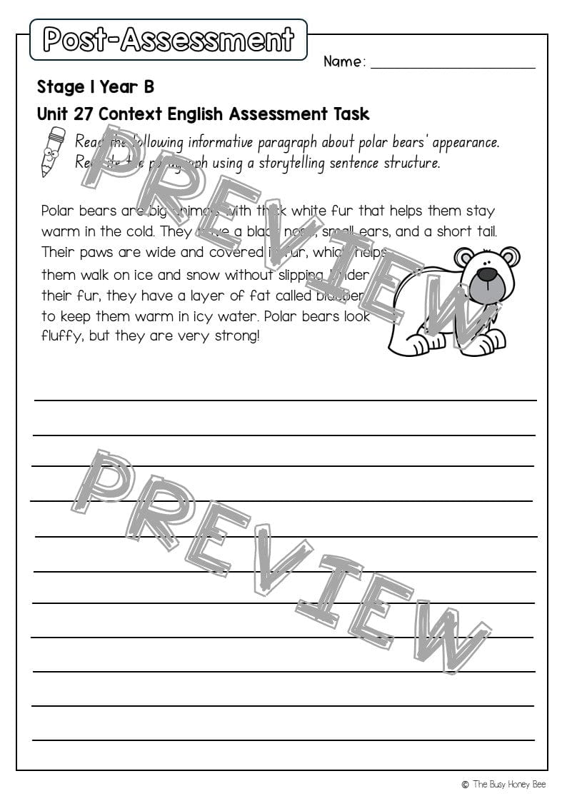 Stage 1 Year B English Pre- and Post-Assessment Unit 27 -
