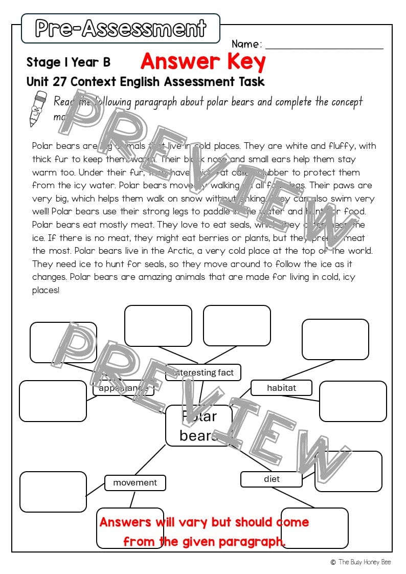 Stage 1 Year B English Pre- and Post-Assessment Unit 27 -