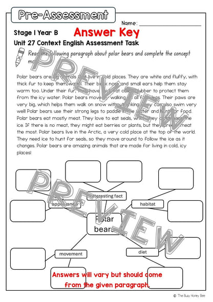Stage 1 Year B English Pre- and Post-Assessment Unit 27 -