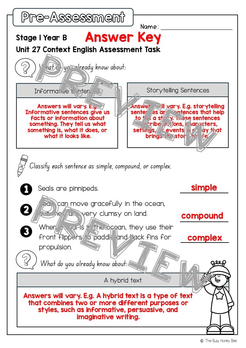 Stage 1 Year B English Pre- and Post-Assessment Unit 27 -