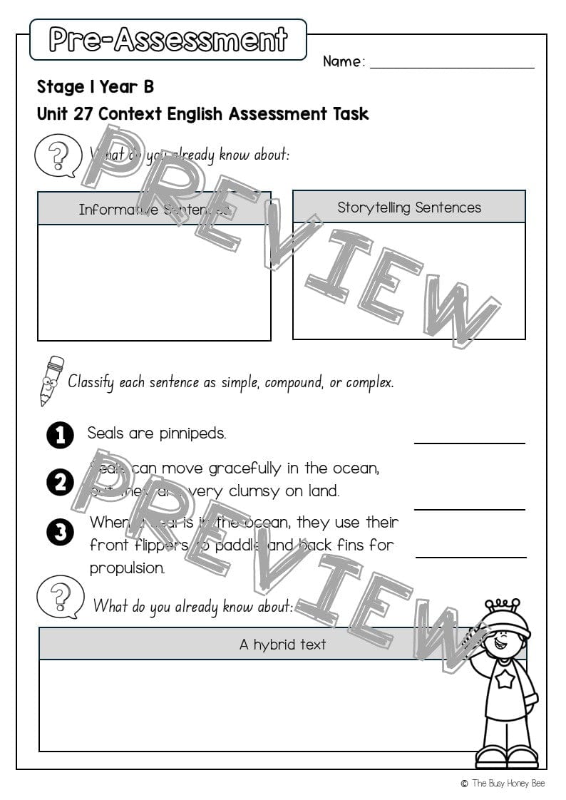 Stage 1 Year B English Pre- and Post-Assessment Unit 27 -