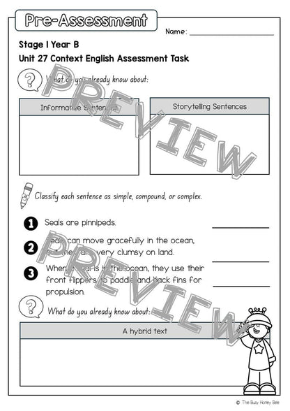 Stage 1 Year B English Pre- and Post-Assessment Unit 27 -