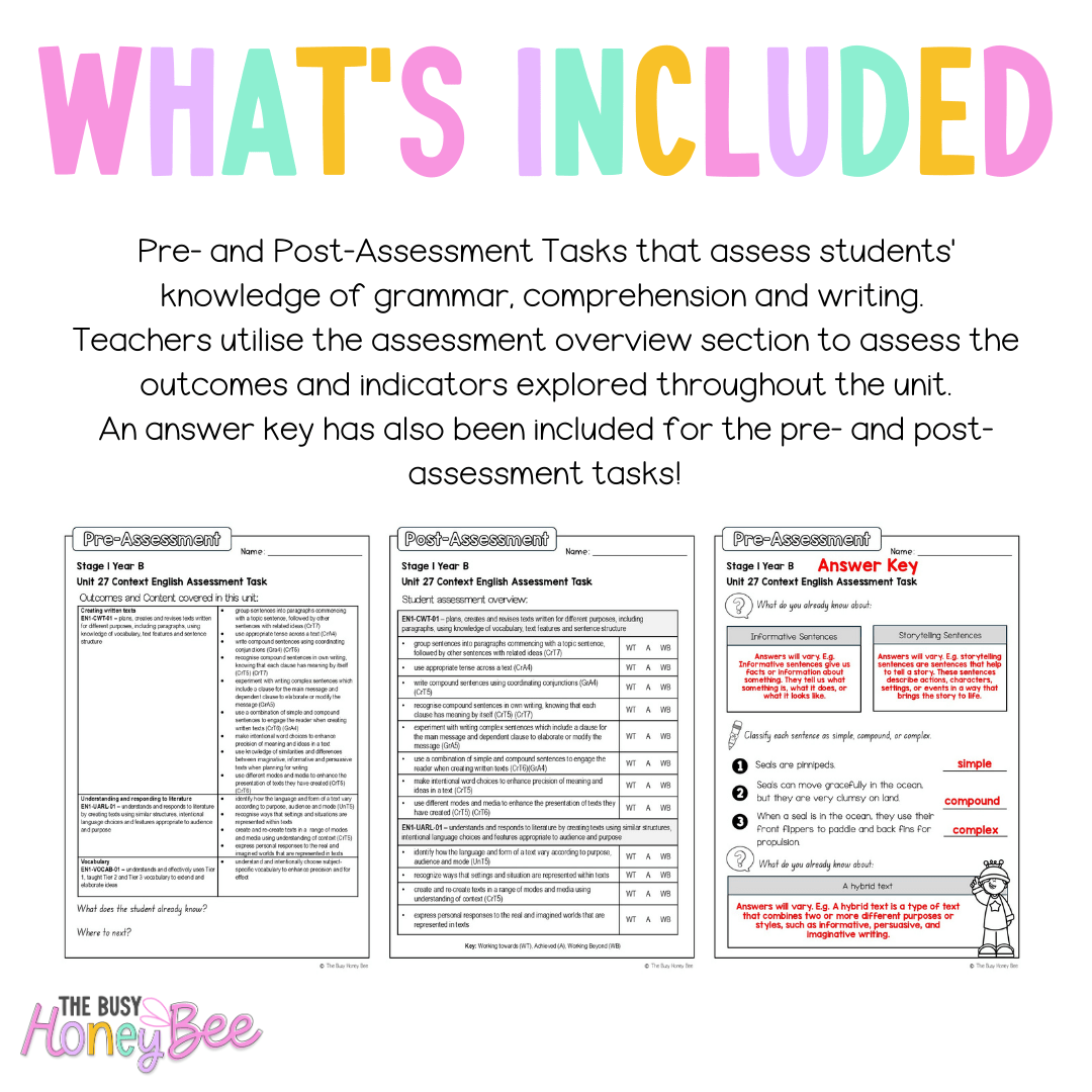 Stage 1 Year B English Pre- and Post-Assessment Unit 27 -