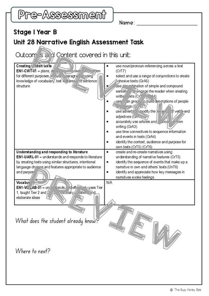 Stage 1 Year B English Pre- and Post-Assessment Unit 28 -