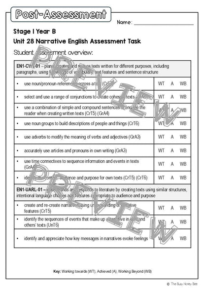 Stage 1 Year B English Pre- and Post-Assessment Unit 28 -