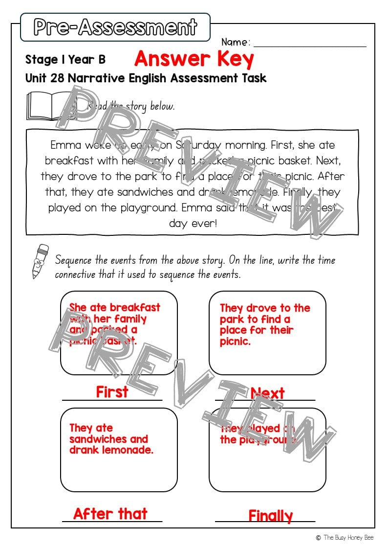 Stage 1 Year B English Pre- and Post-Assessment Unit 28 -