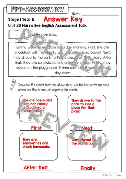 Stage 1 Year B English Pre- and Post-Assessment Unit 28 -