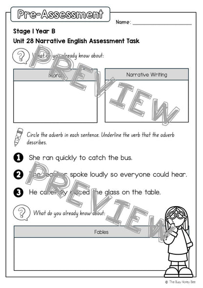 Stage 1 Year B English Pre- and Post-Assessment Unit 28 -