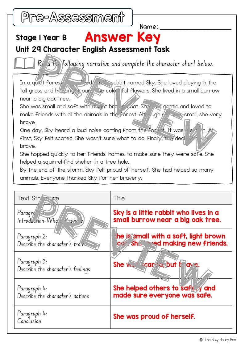 Stage 1 Year B English Pre- and Post-Assessment Unit 29 -