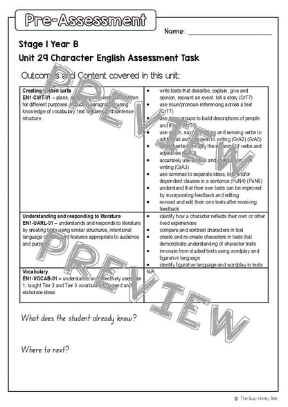 Stage 1 Year B English Pre- and Post-Assessment Unit 29 -