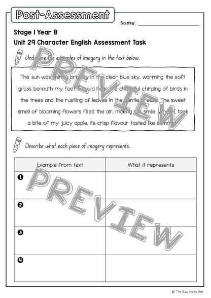Stage 1 Year B English Pre- and Post-Assessment Unit 29 -