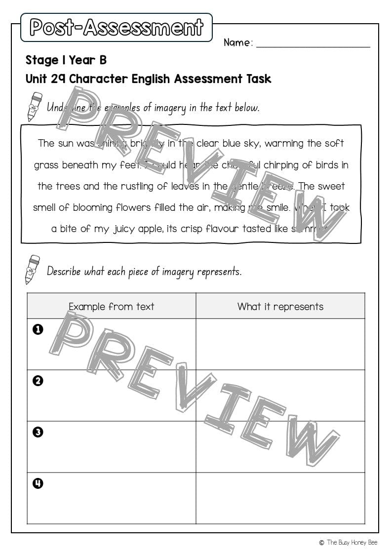 Stage 1 Year B English Pre- and Post-Assessment Unit 29 -