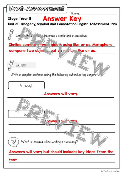 Stage 1 Year B English Pre- and Post-Assessment Unit 30 -