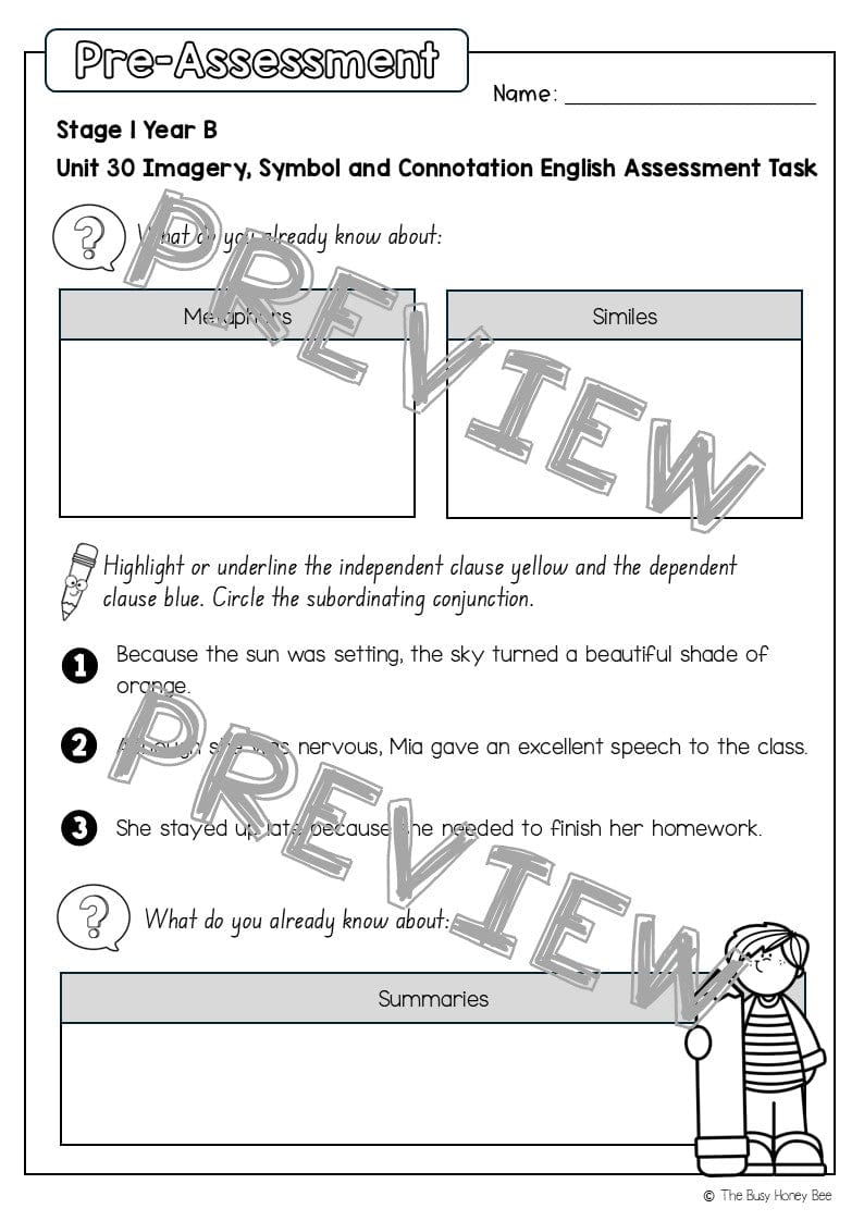 Stage 1 Year B English Pre- and Post-Assessment Unit 30 -