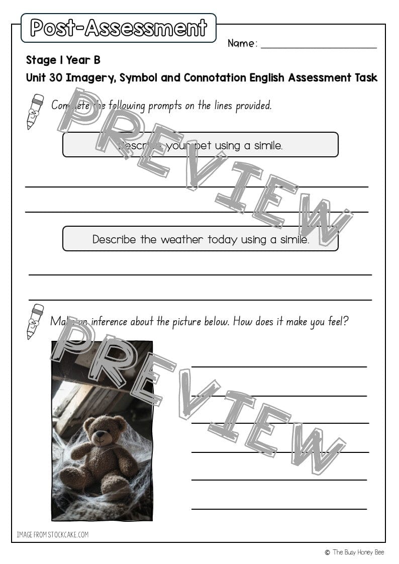 Stage 1 Year B English Pre- and Post-Assessment Unit 30 -