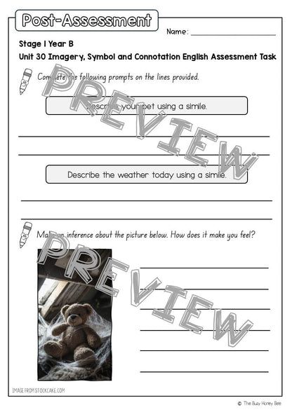Stage 1 Year B English Pre- and Post-Assessment Unit 30 -