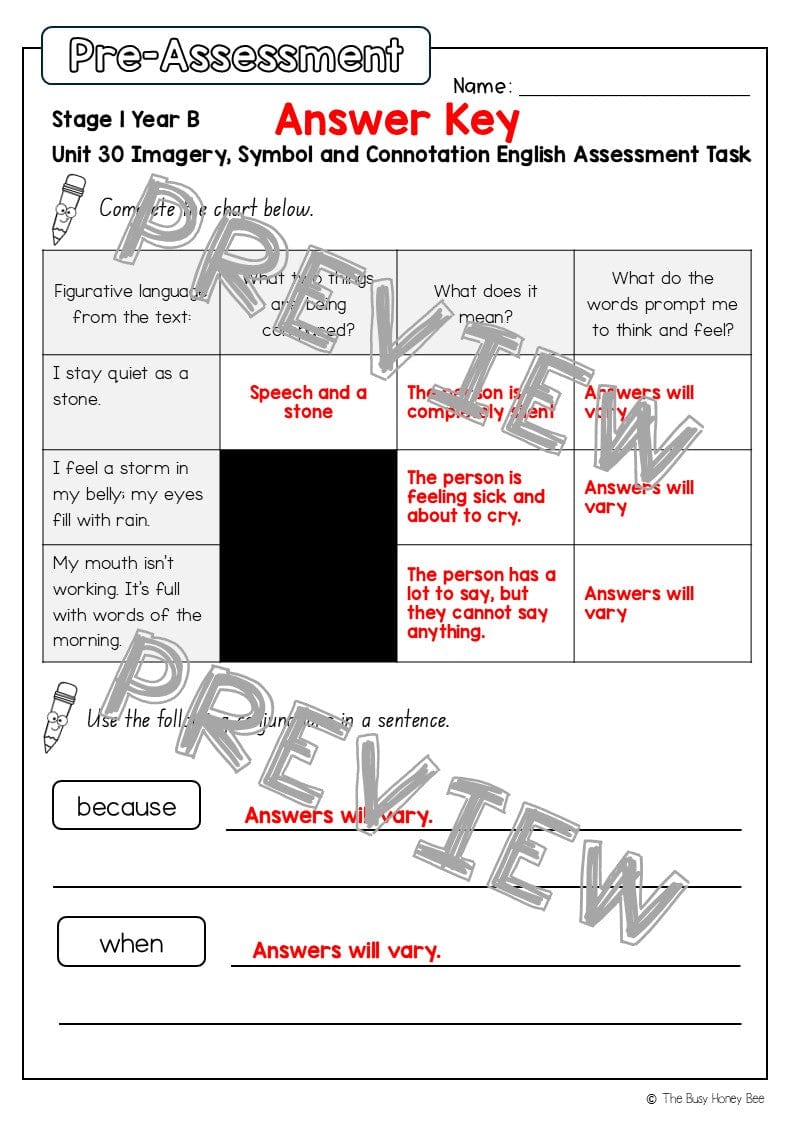 Stage 1 Year B English Pre- and Post-Assessment Unit 30 -