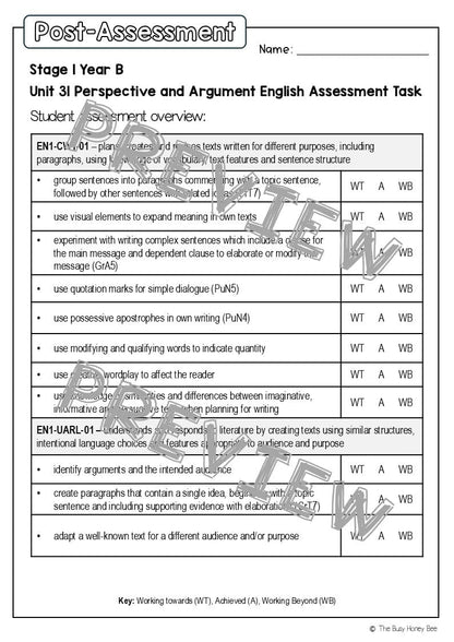 Stage 1 Year B English Pre- and Post-Assessment Unit 31 -