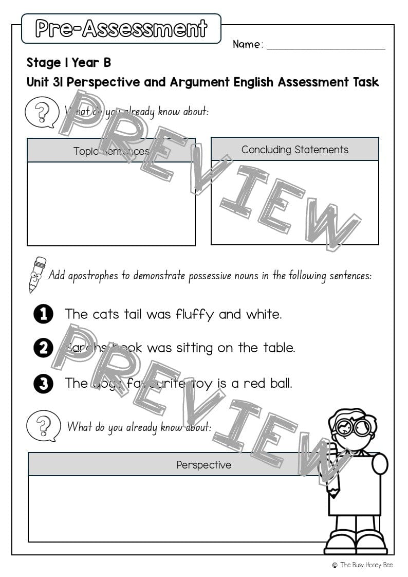 Stage 1 Year B English Pre- and Post-Assessment Unit 31 -