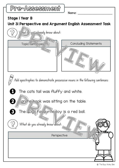 Stage 1 Year B English Pre- and Post-Assessment Unit 31 -