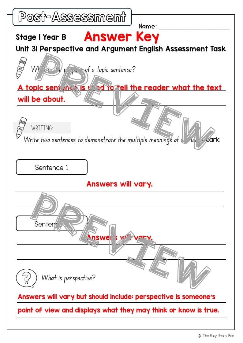 Stage 1 Year B English Pre- and Post-Assessment Unit 31 -