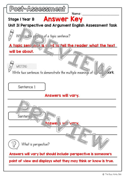 Stage 1 Year B English Pre- and Post-Assessment Unit 31 -