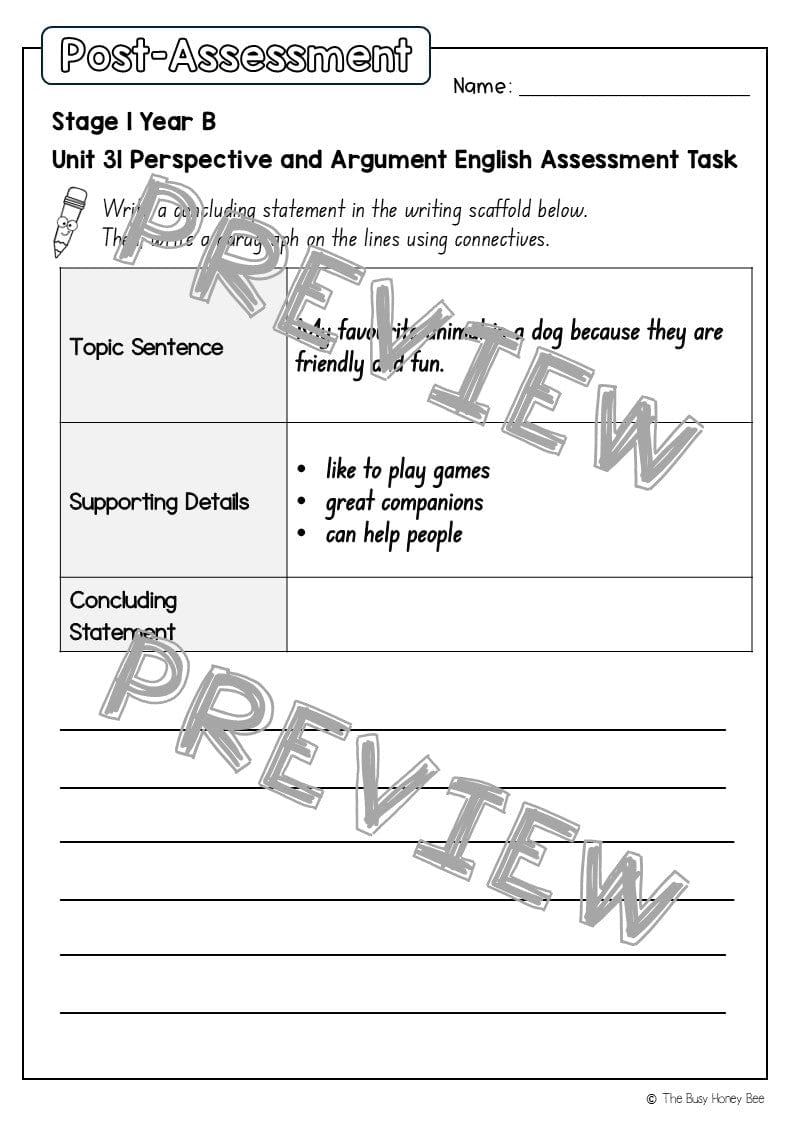 Stage 1 Year B English Pre- and Post-Assessment Unit 31 -