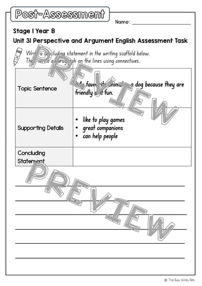Stage 1 Year B English Pre- and Post-Assessment Unit 31 -