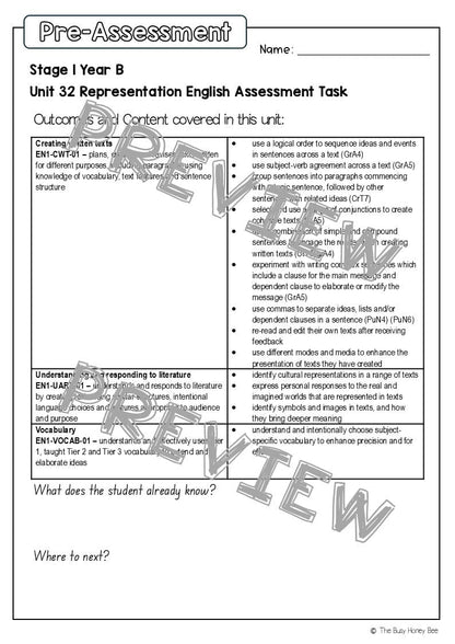 Stage 1 Year B English Pre- and Post-Assessment Unit 32 -