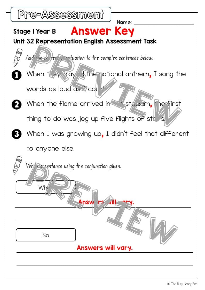 Stage 1 Year B English Pre- and Post-Assessment Unit 32 -
