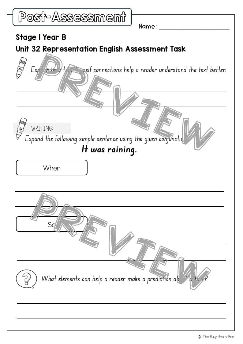 Stage 1 Year B English Pre- and Post-Assessment Unit 32 -