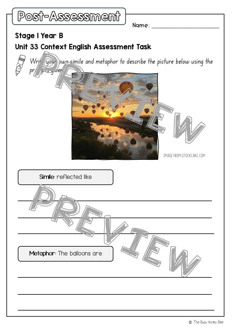 Stage 1 Year B English Pre- and Post-Assessment Unit 33 - Assessment