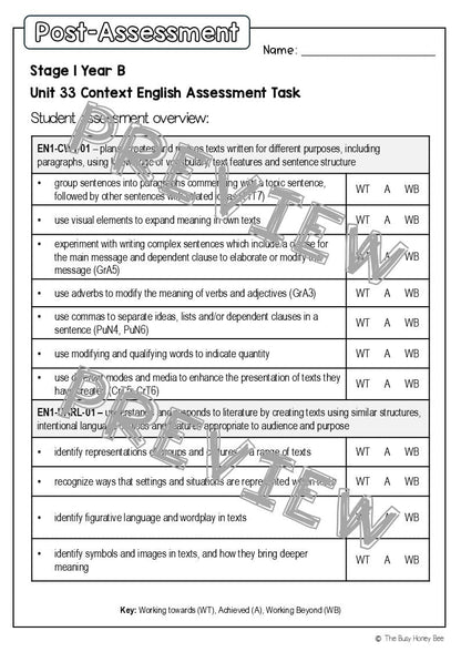 Stage 1 Year B English Pre- and Post-Assessment Unit 33 - Assessment