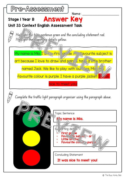 Stage 1 Year B English Pre- and Post-Assessment Unit 33 - Assessment
