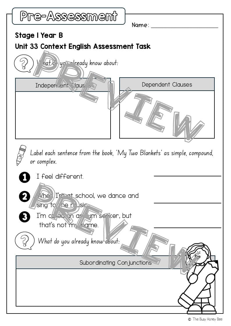 Stage 1 Year B English Pre- and Post-Assessment Unit 33 - Assessment